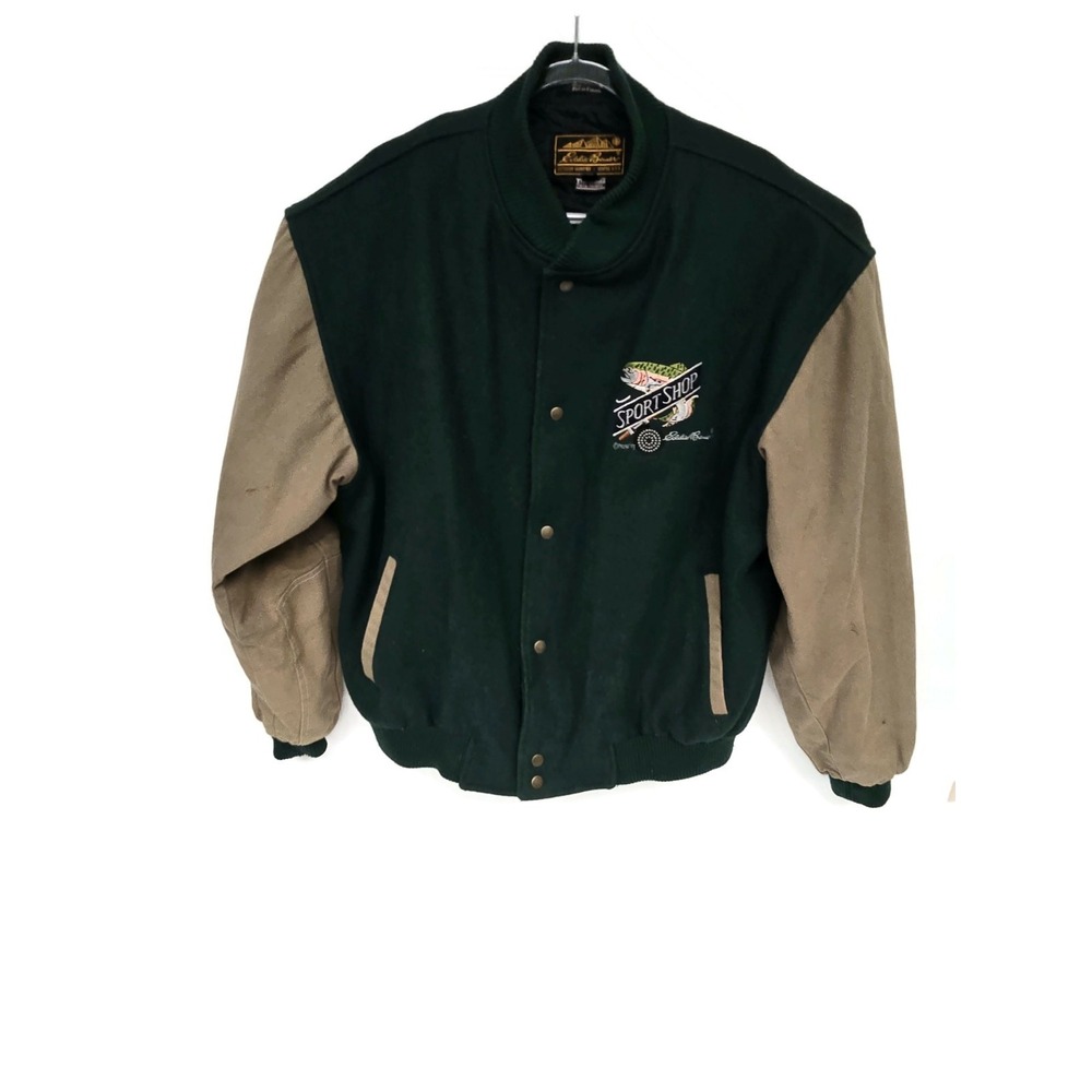 Vtg Eddie Bauer Sports‎ Shop Wool Letterman's Jacket XLT Tall Canada Fly Fishing